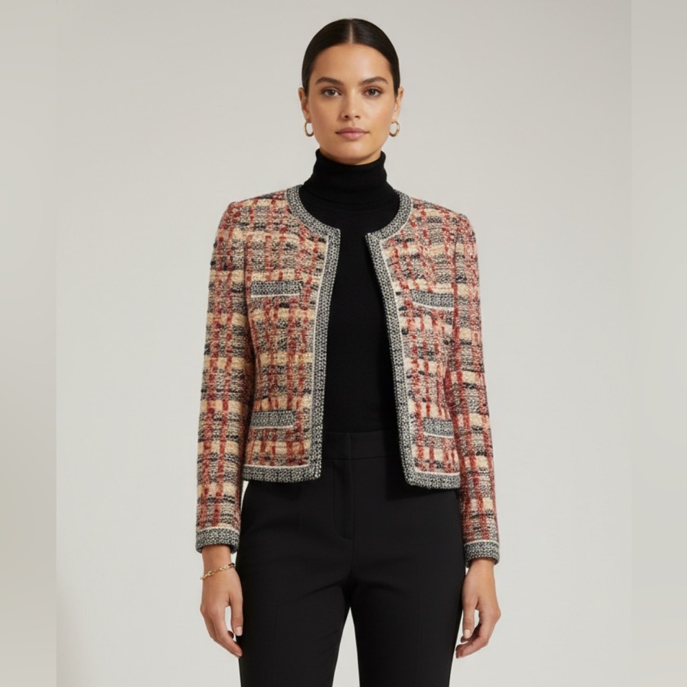 St. John Tweed Boucle Multicolor Vintage Jacket Wool Pink Black Small
